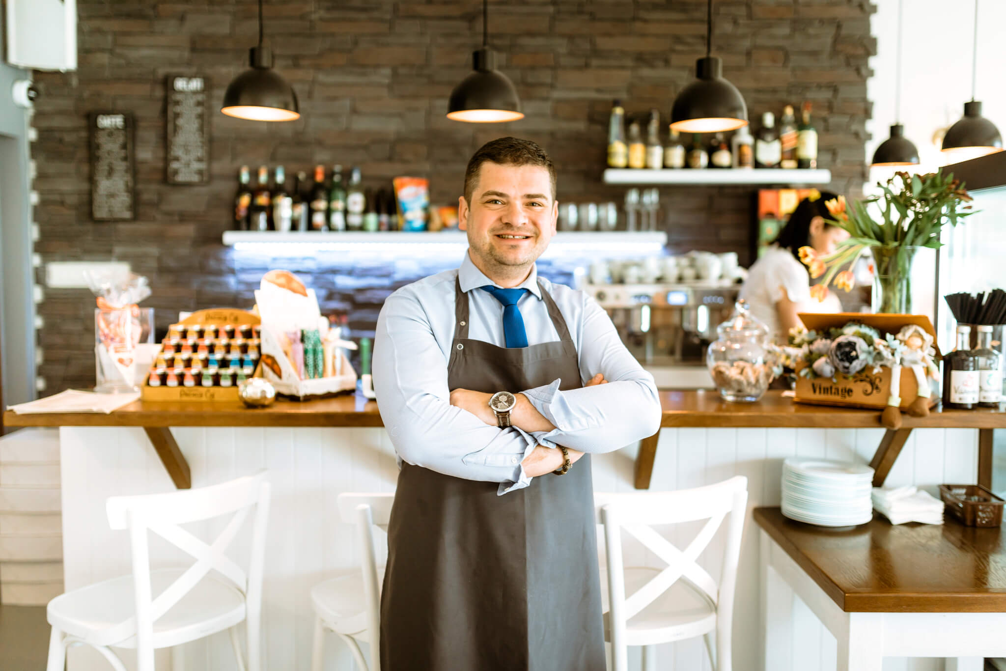 friendly barman smiling face